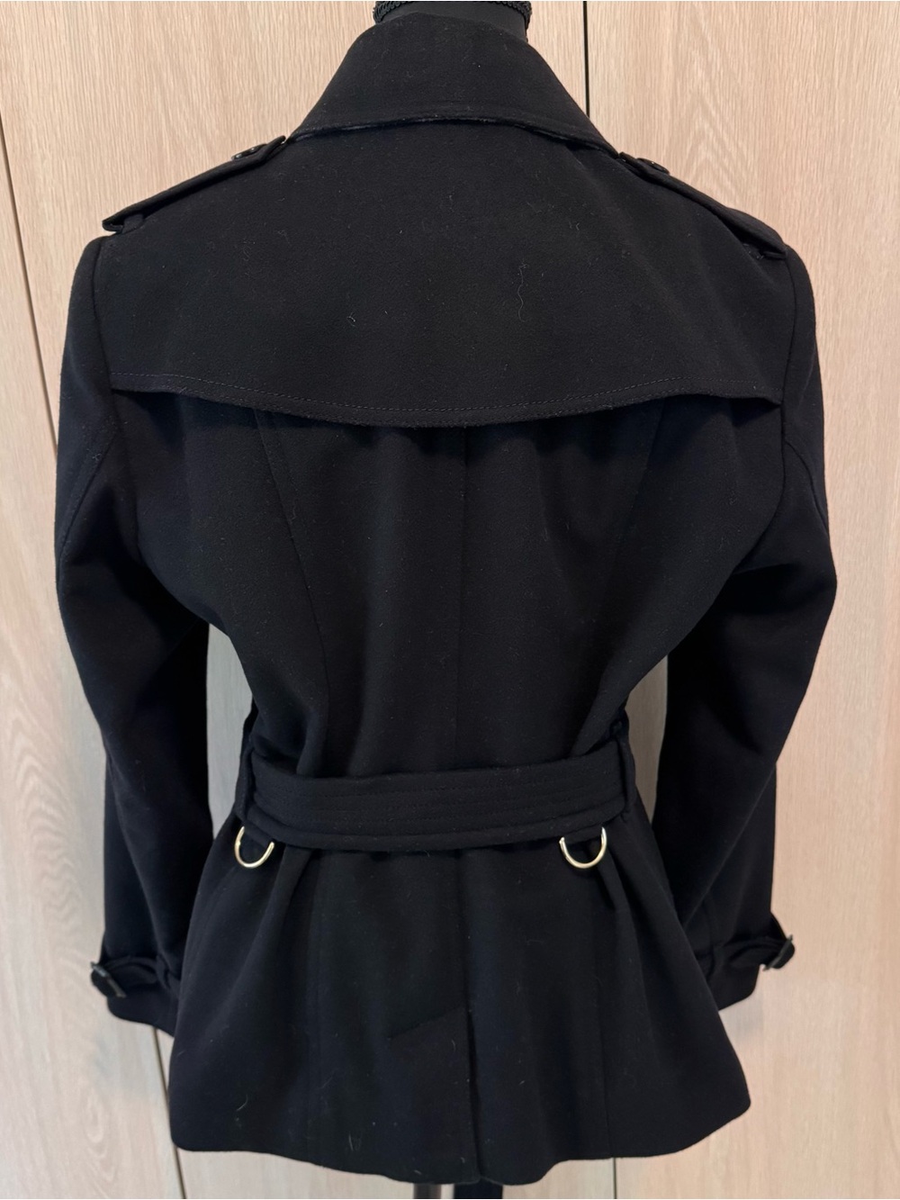 Burberry London Sandringham Black Wool Double-Breasted Coat, Belted Waist - Picture 2 of 12
